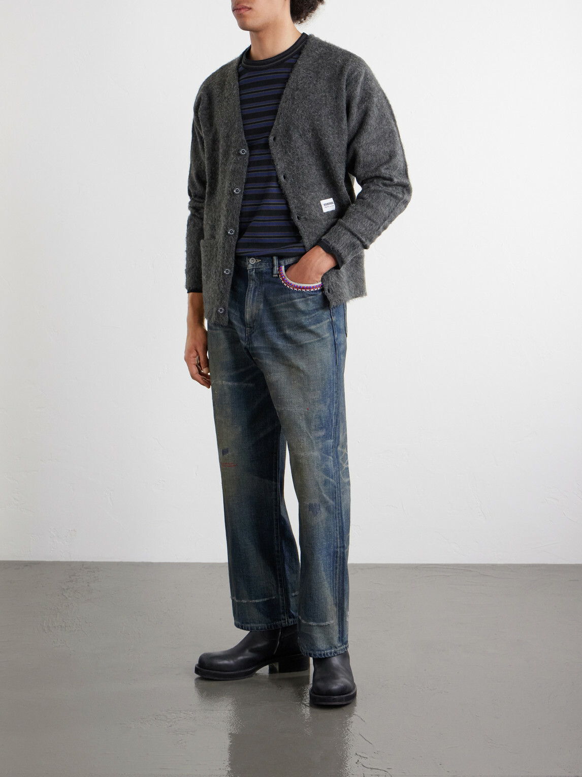 Neighborhood - Savage Wide-Leg Bead-Embellished Distressed Jeans - Blue