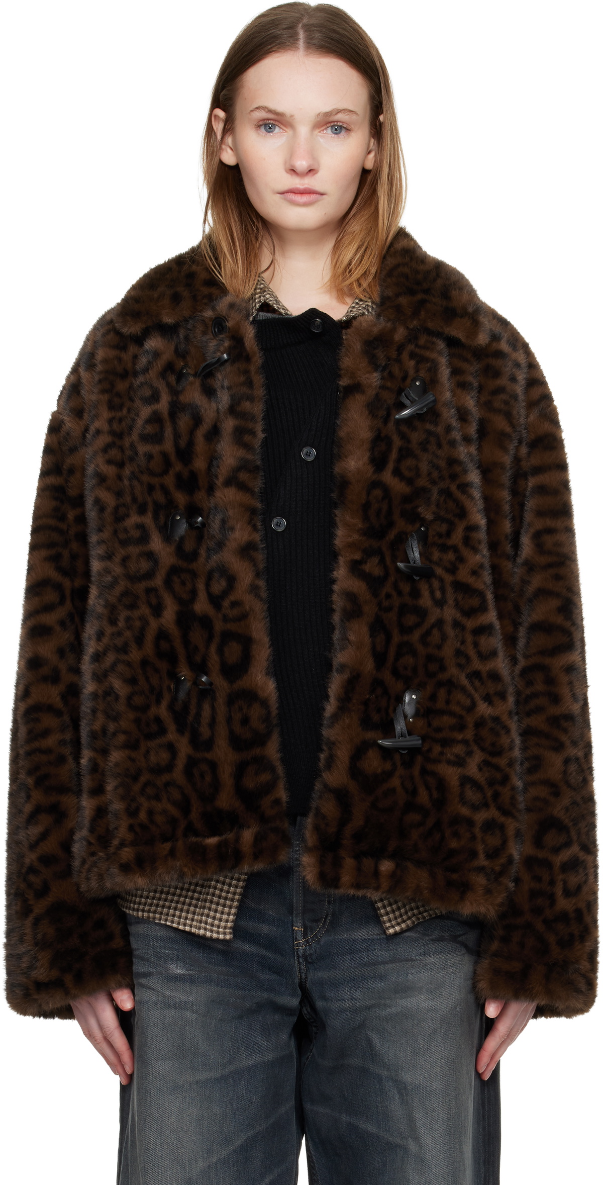 Andersson Bell Brown & Black Leopard Fur Duffle Jacket