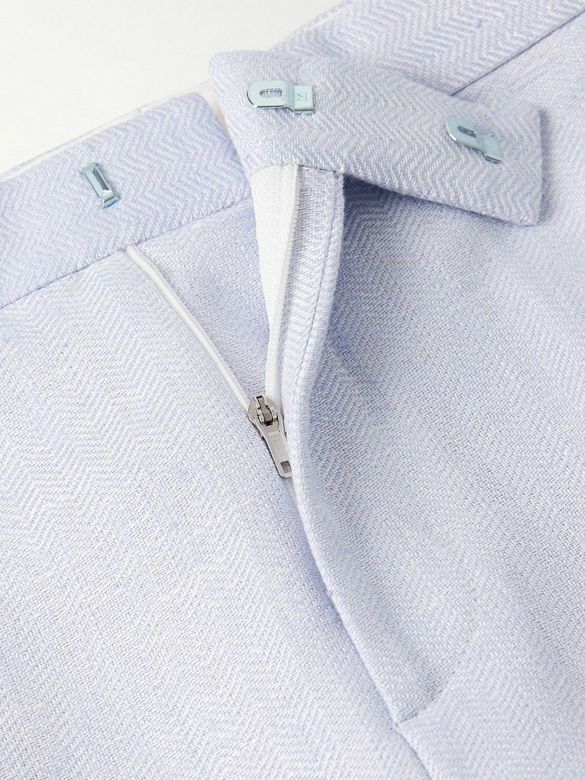 Favourbrook - Slim-Fit Herringbone Linen and Silk-Blend Suit Trousers - Blue