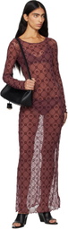 Marine Serre Burgundy Moonogram Mesh Flock Maxi Dress