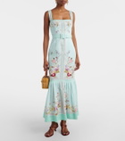 Self-Portrait Belted floral linen midi dress