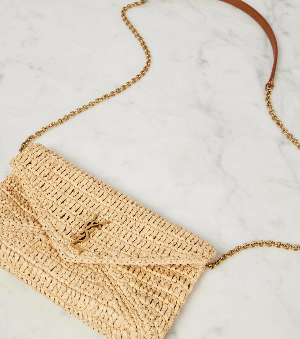 【Saint Laurent】 Cassandre Mini raffia shoulder bag Cassandre Mini raffia shoulder bag in beige - Saint Laurent