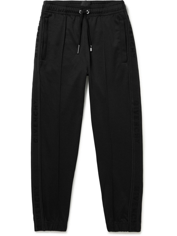 Photo: Givenchy - Slim-Fit Logo-Jacquard Webbing-Trimmed Tech-Jersey Sweatpants - Black