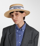 Miu Miu Logo raffia boater hat