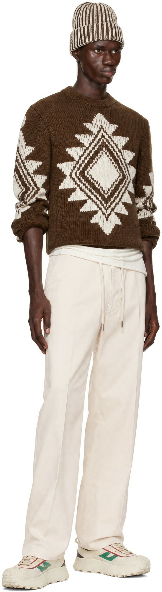 Moncler Brown Geometric Jacquard Wool Blend Sweater