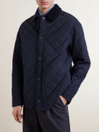 Purdey - Cotton Corduroy-Trimmed Padded Quilted Shell Jacket - Blue