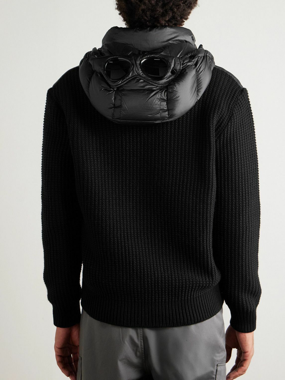 C.P. Company - Logo-Appliquéd Quilted Ripstop and Waffle-Knit Wool Hooded Down Jacket - Black