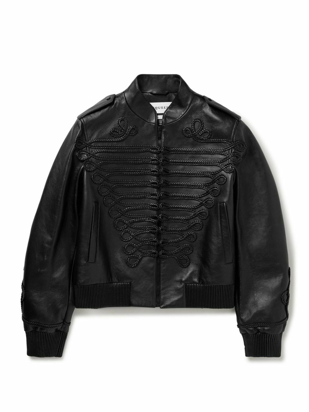 Photo: McQueen - Appliquéd Leather Bomber Jacket - Black