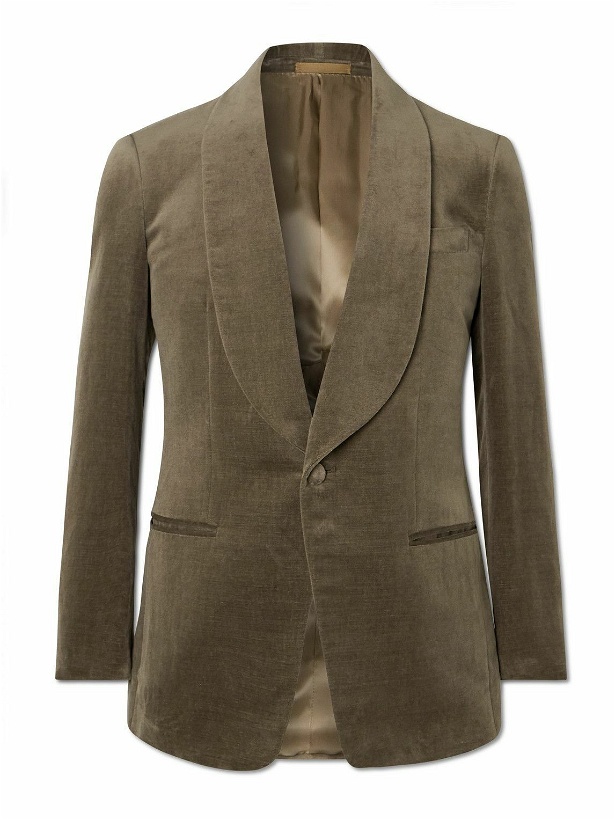 Photo: Kingsman - Shawl-Collar Cotton and Linen-Blend Velvet Tuxedo Jacket - Green