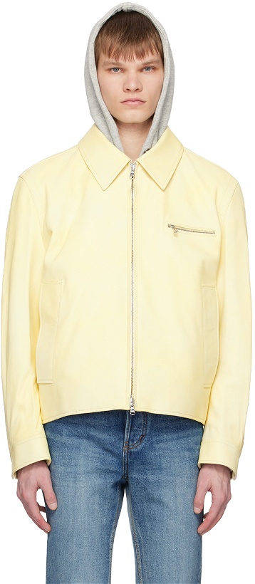 Photo: Solid Homme Yellow Spread Collar Leather Jacket