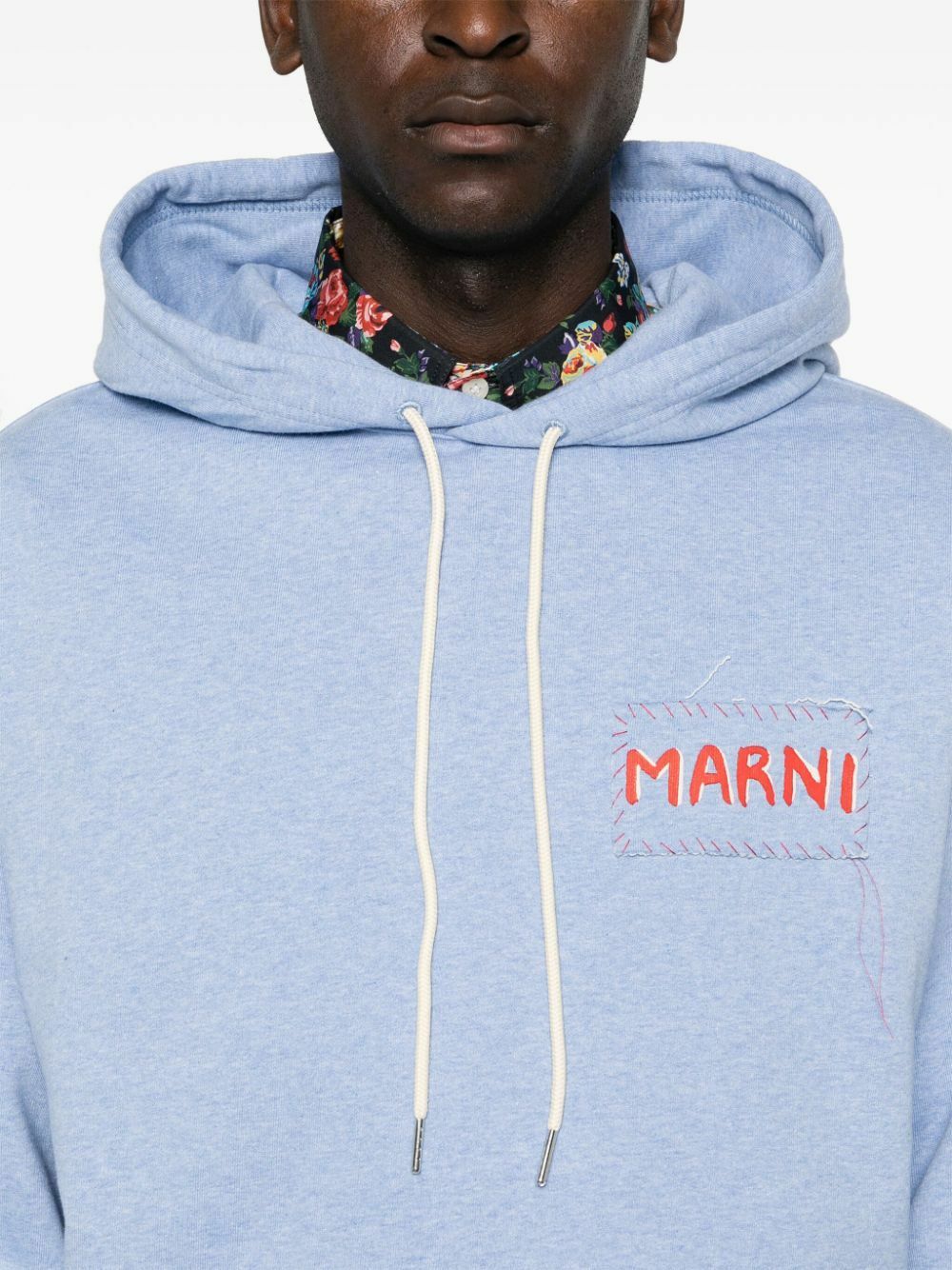 Marni Blue Logo-Applique Organic Cotton Hoodie Marni