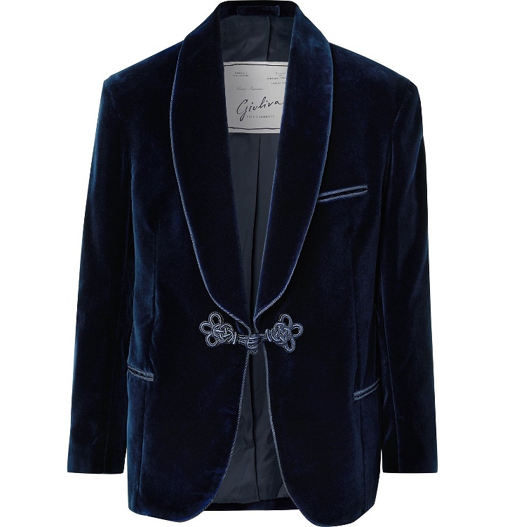 Photo: Giuliva Heritage - Mario Shawl-Collar Cotton-Velvet Tuxedo Jacket - Blue
