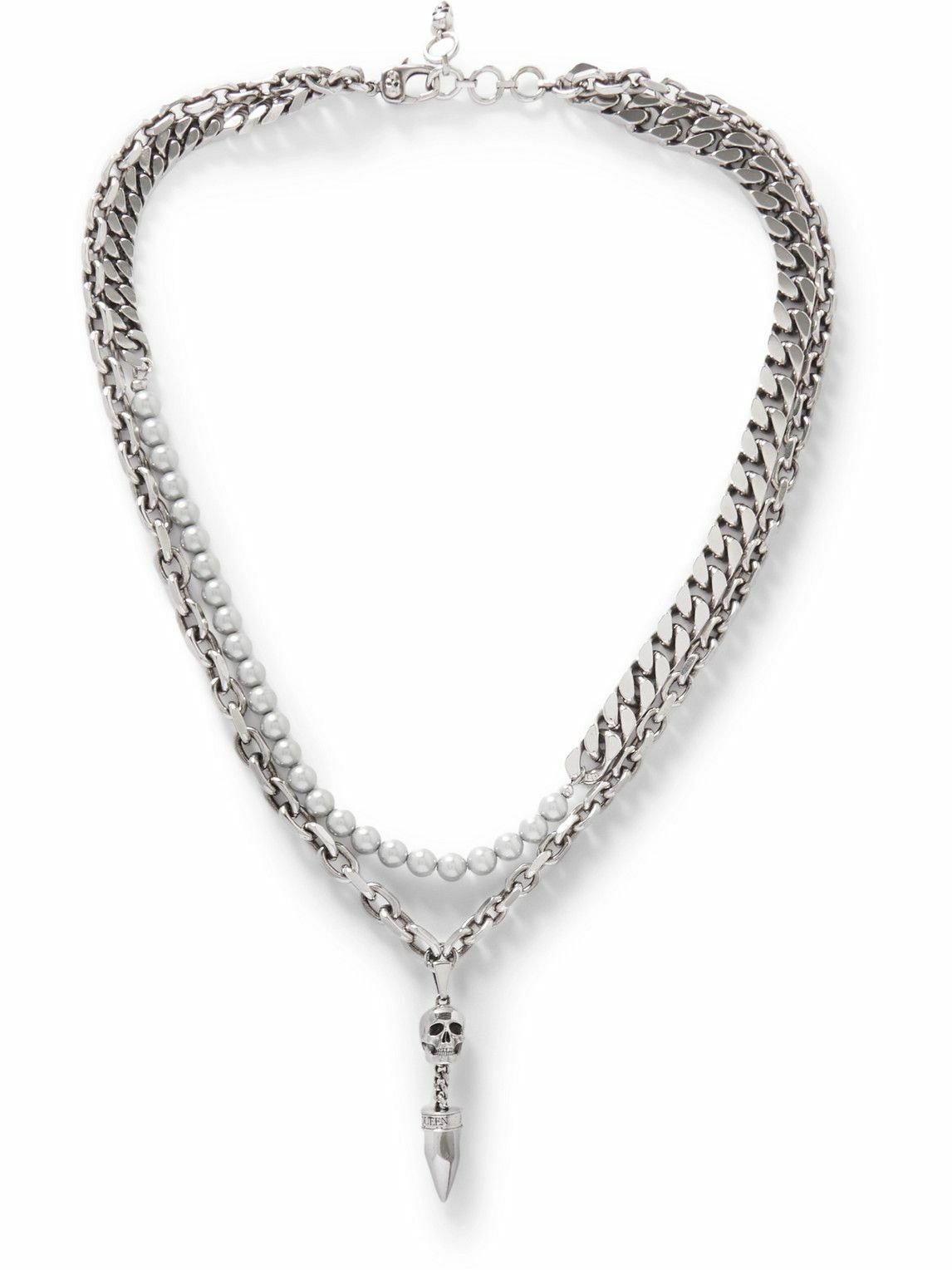 Photo: Alexander McQueen - Skull Silver-Tone and Faux Pearl Chain Necklace