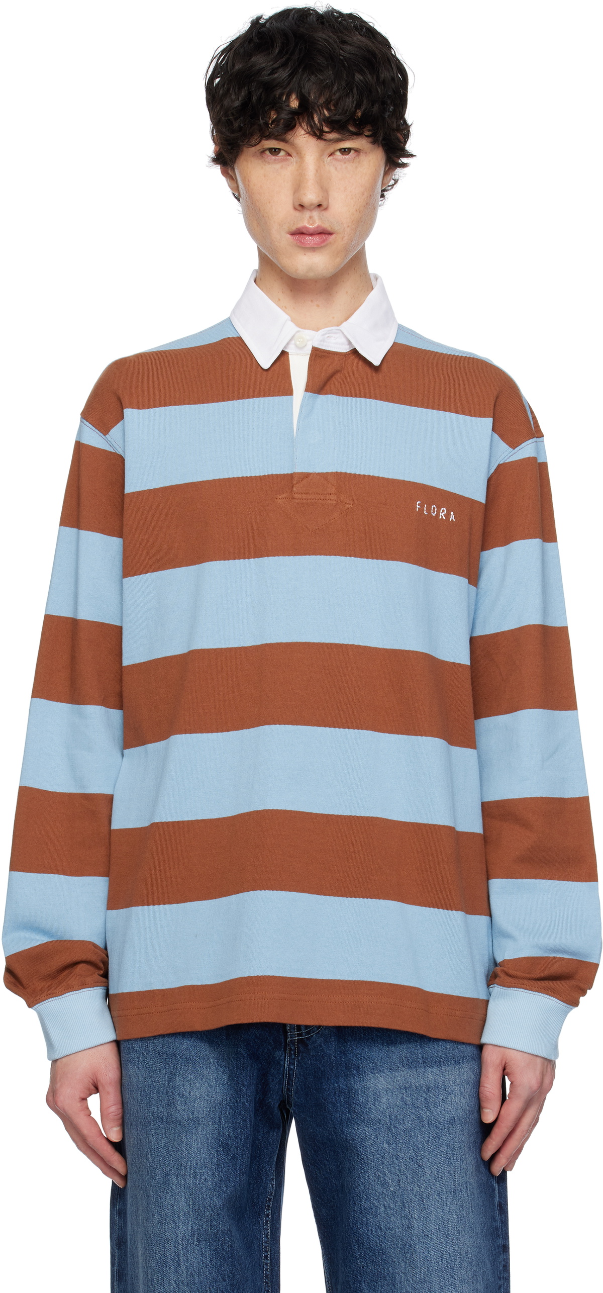 AFTER PRAY Brown & Blue Stripe Jersey Rugby Polo