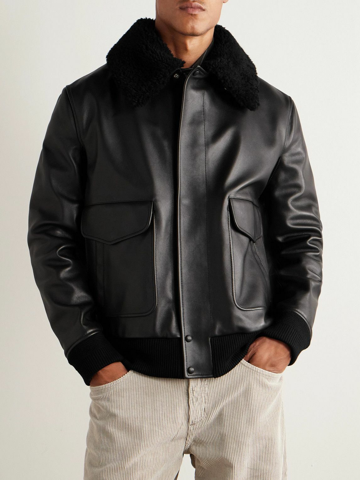 Gabriela Hearst - Grant Shearling-Trimmed Leather Aviator Jacket - Black