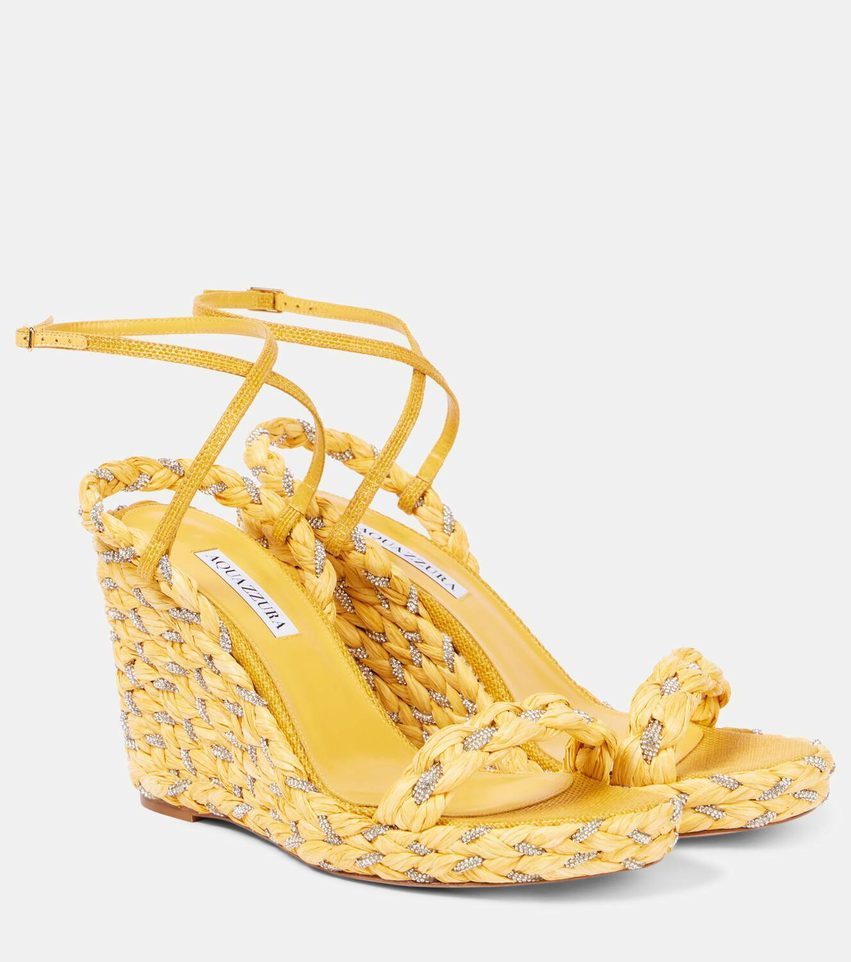 Aquazzura Costiera Crystal raffia wedge sandals
