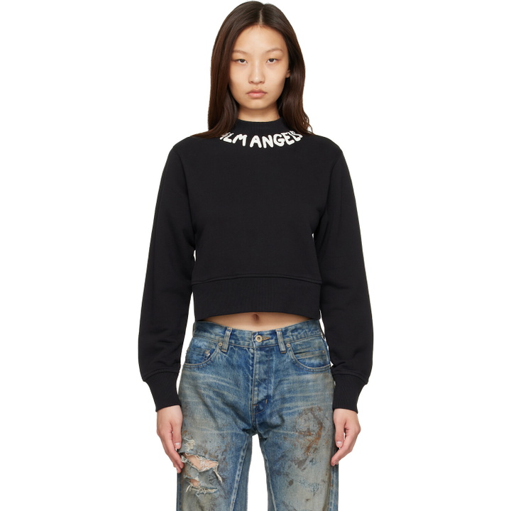 Photo: Palm Angels Black Neck Logo Fitted Sweatshirt