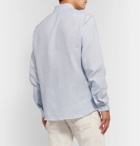 Brunello Cucinelli - Grandad-Collar Striped Linen and Cotton-Blend Gauze Shirt - Blue