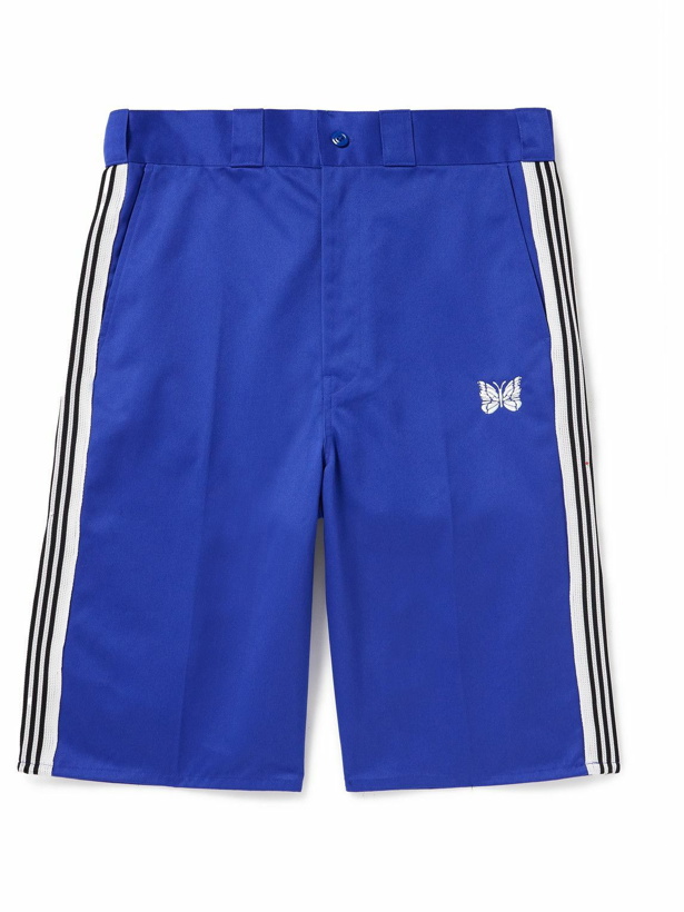 Photo: Needles - Wide-Leg Webbing-Trimmed Embroidered Twill Shorts - Blue