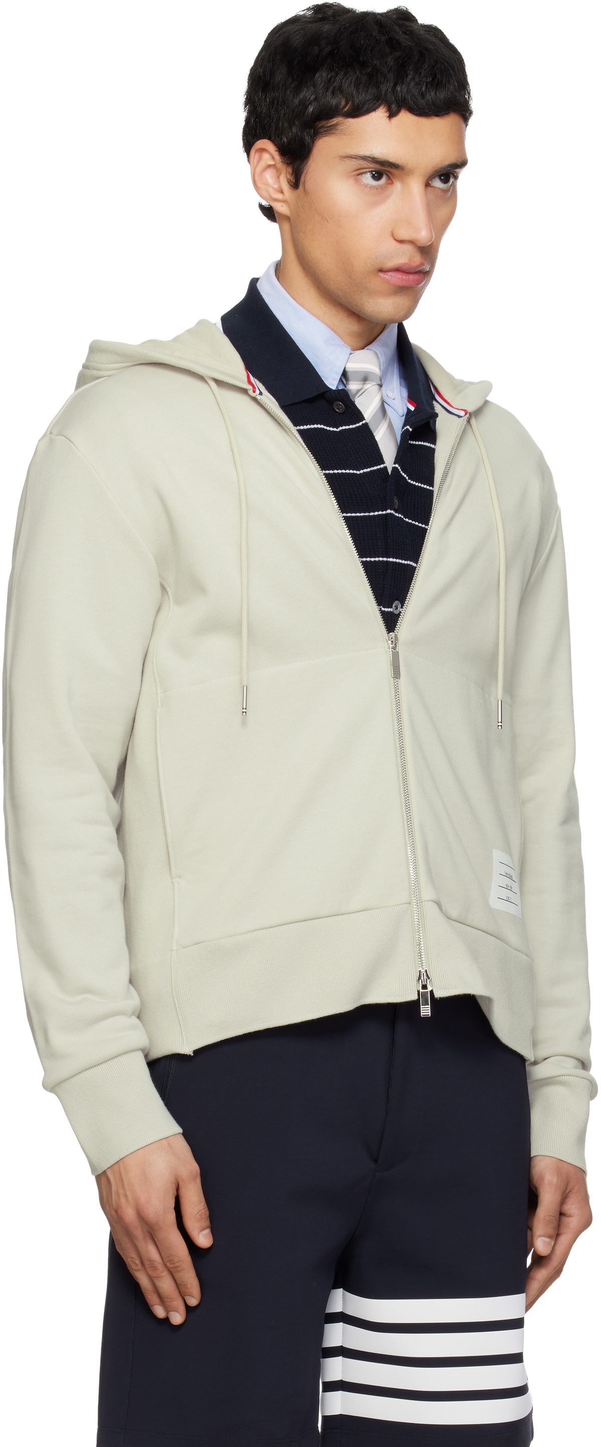 Thom Browne Beige Loopback Jersey 4-Bar Zip Up Hoodie