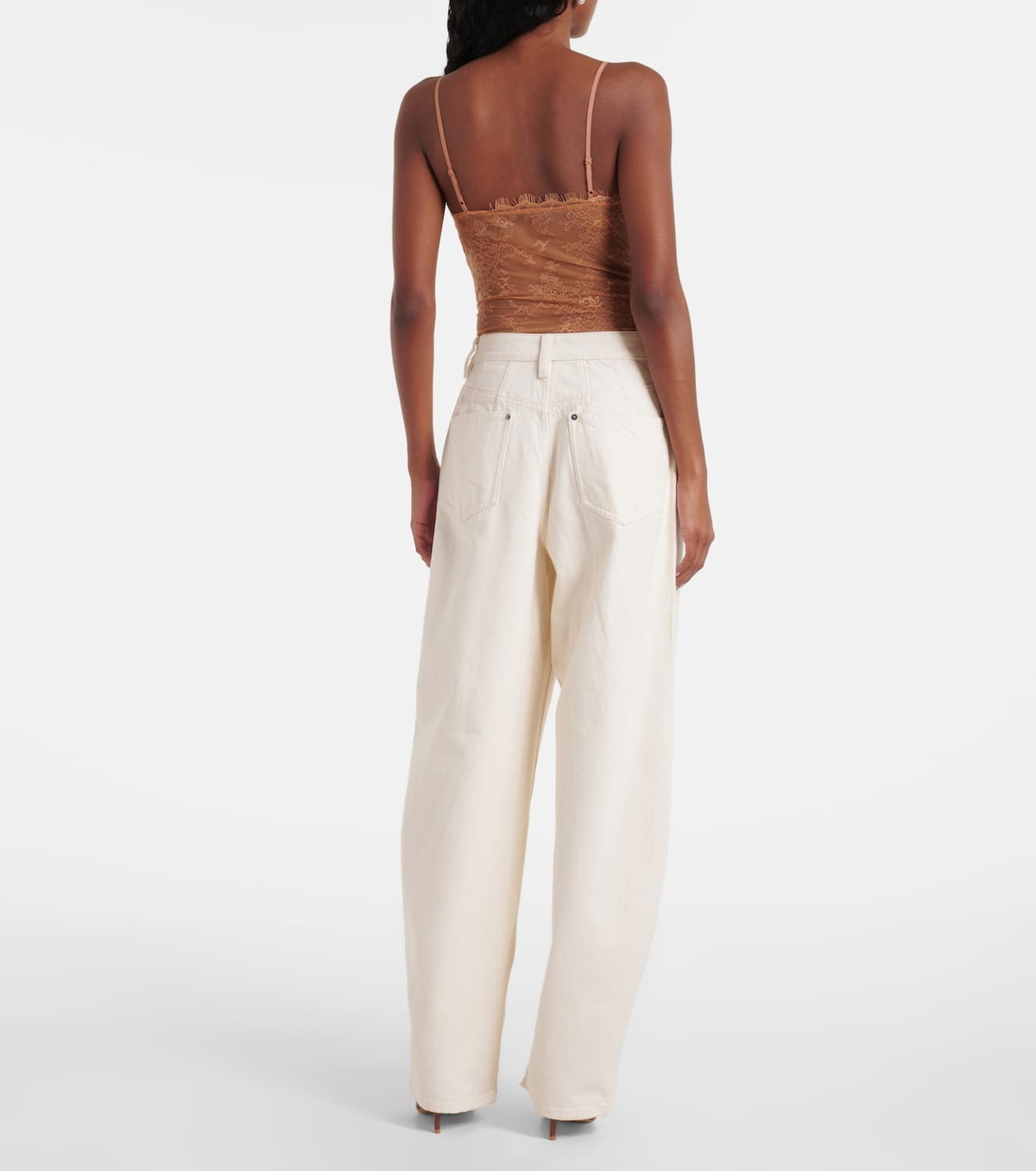 Self-Portrait Embroidered lace-trimmed mesh bodysuit