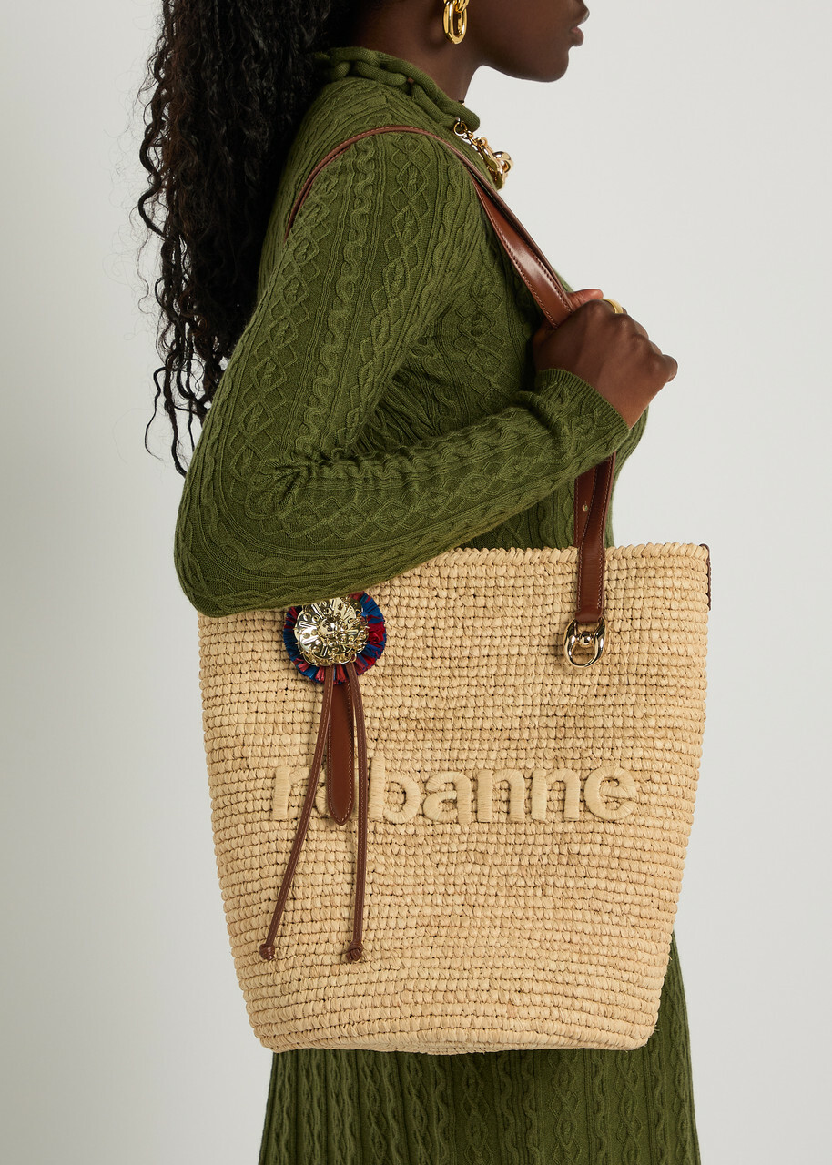 Rabanne Logo-embroidered Raffia Tote - Natural - One Size