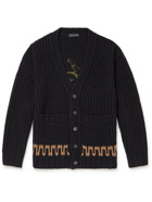 Alanui - Sunrise On The Pacific Ocean Embroidered Ribbed Virgin Wool-Blend Cardigan - Black