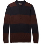 VALENTINO - Striped Wool, Silk and Cashmere-Blend Polo Shirt - Blue