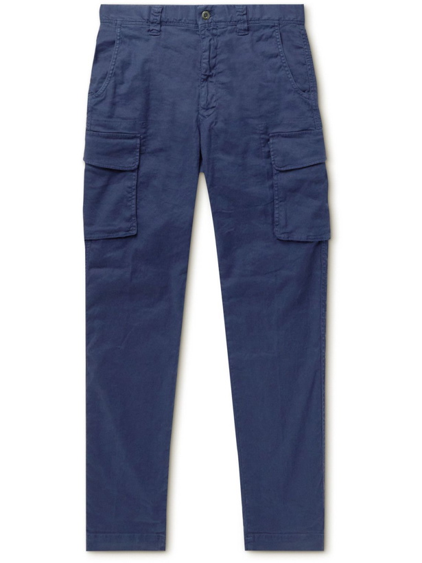 Photo: Incotex - Tapered Linen and Cotton-Blend Drill Cargo Trousers - Blue
