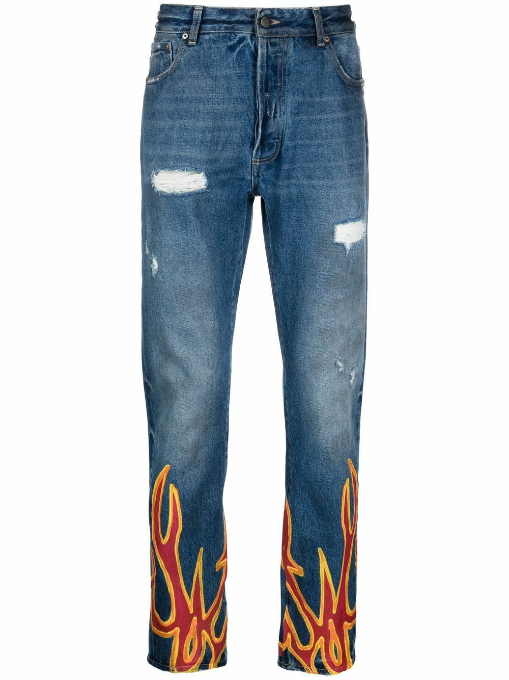 PALM ANGELS - Straight Leg Jeans With Flame Print Palm Angels