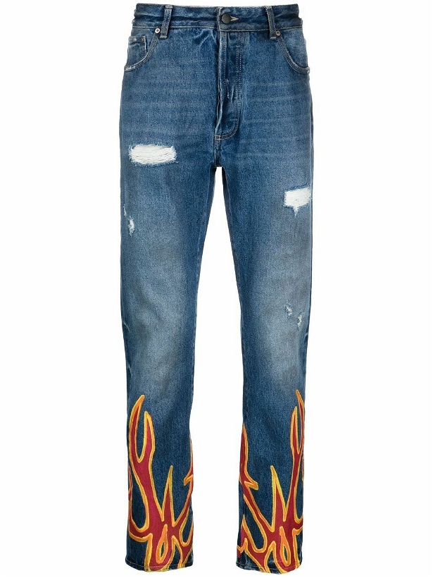 Photo: PALM ANGELS - Straight Leg Jeans With Flame Print
