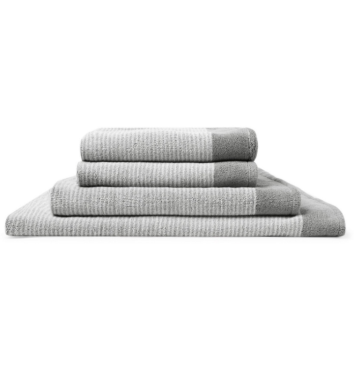Photo: Cleverly Laundry - Set of Four Striped Cotton-Terry Bath Towels - Gray