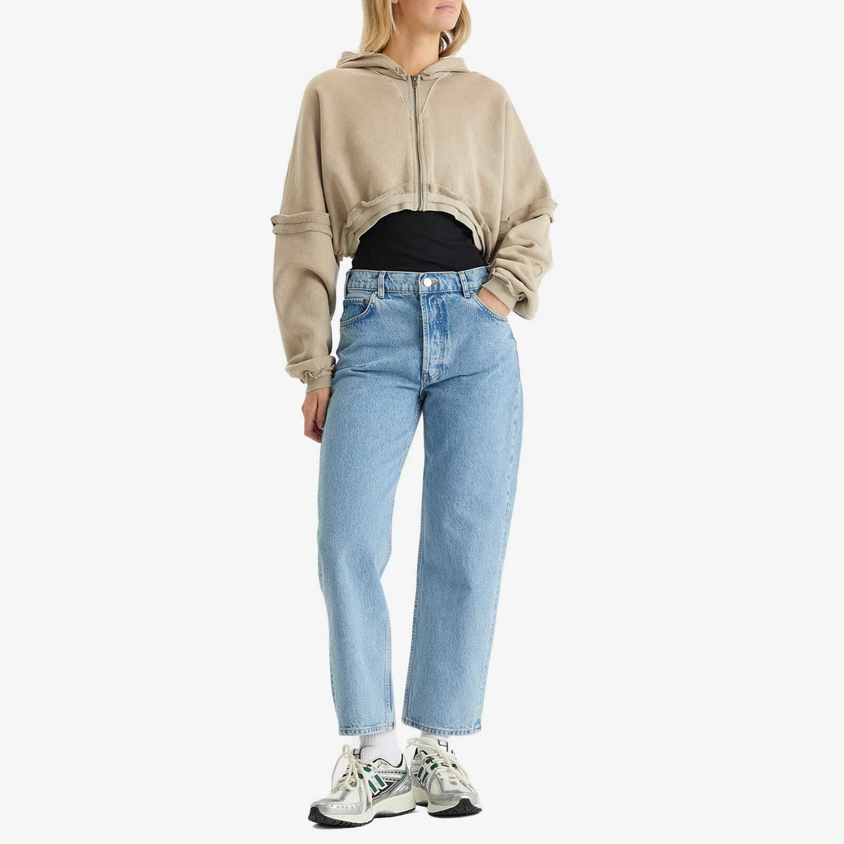 Joah Brown Women's Deconstructed Crop Zip Hoodie in Sand