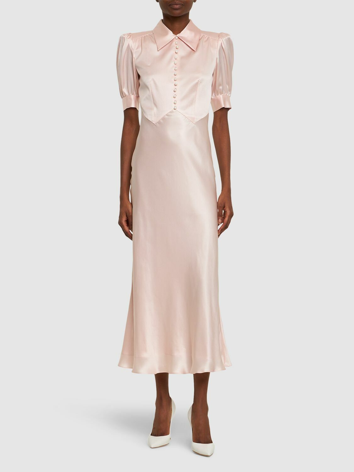 ワンピース ALESSANDRA RICH Abito ALESSANDRA RICH - Silk Satin Short Sleeve Long Dress