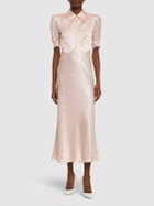 ALESSANDRA RICH - Silk Satin Short Sleeve Long Dress