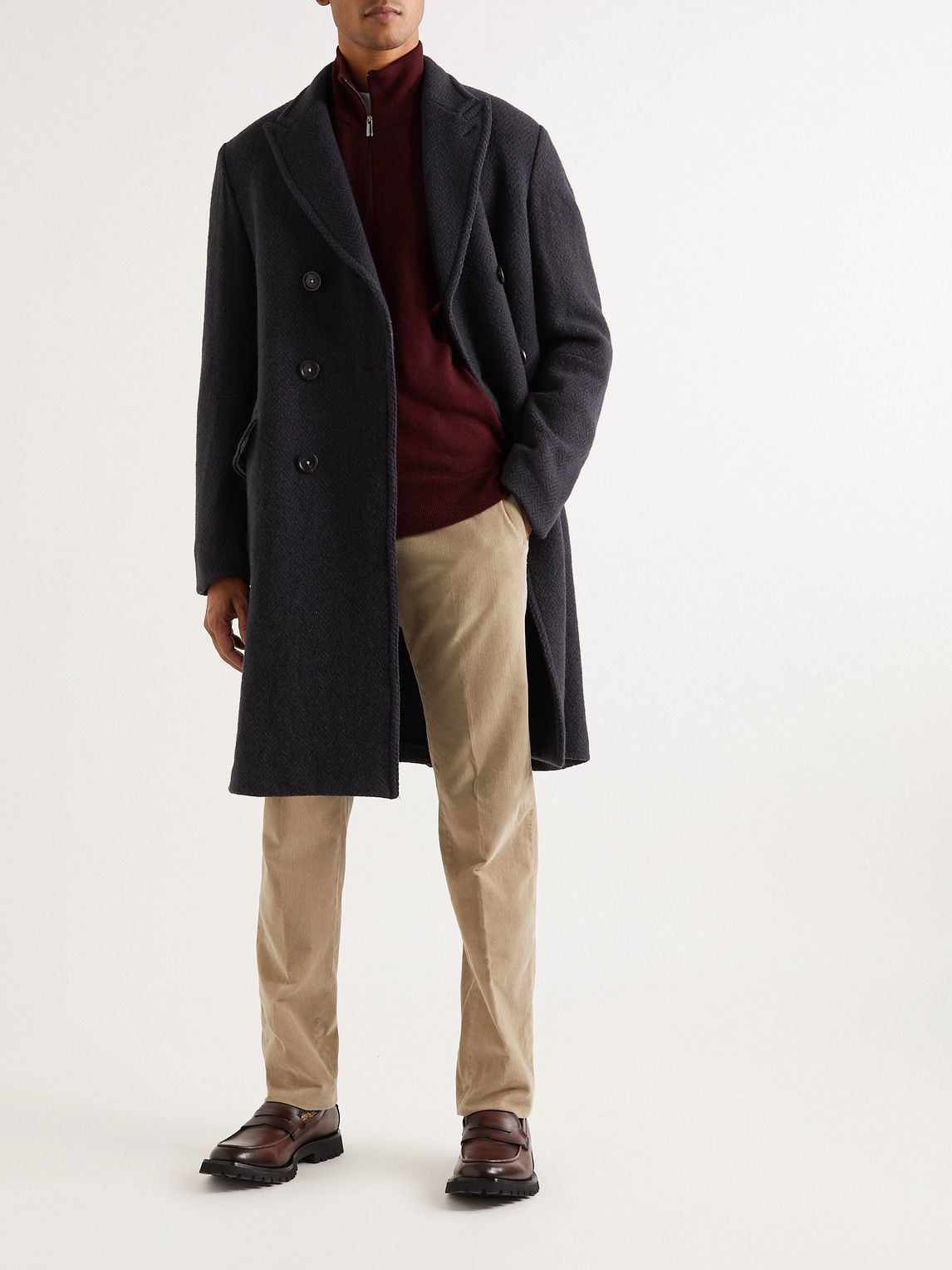 Massimo Alba - Dodge Double-Breasted Herringbone Wool Coat - Blue