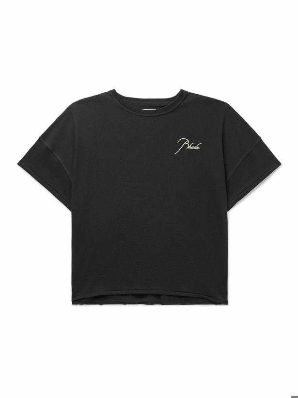 Photo: Rhude - Logo-Embroidered Cotton-Jersey T-Shirt - Black