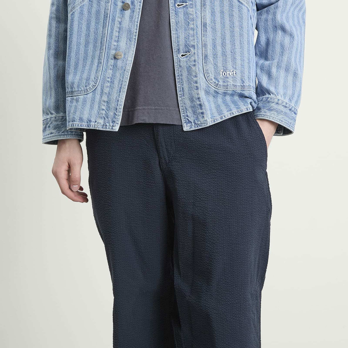 Foret Men's Calm Seersucker Pants in Navy