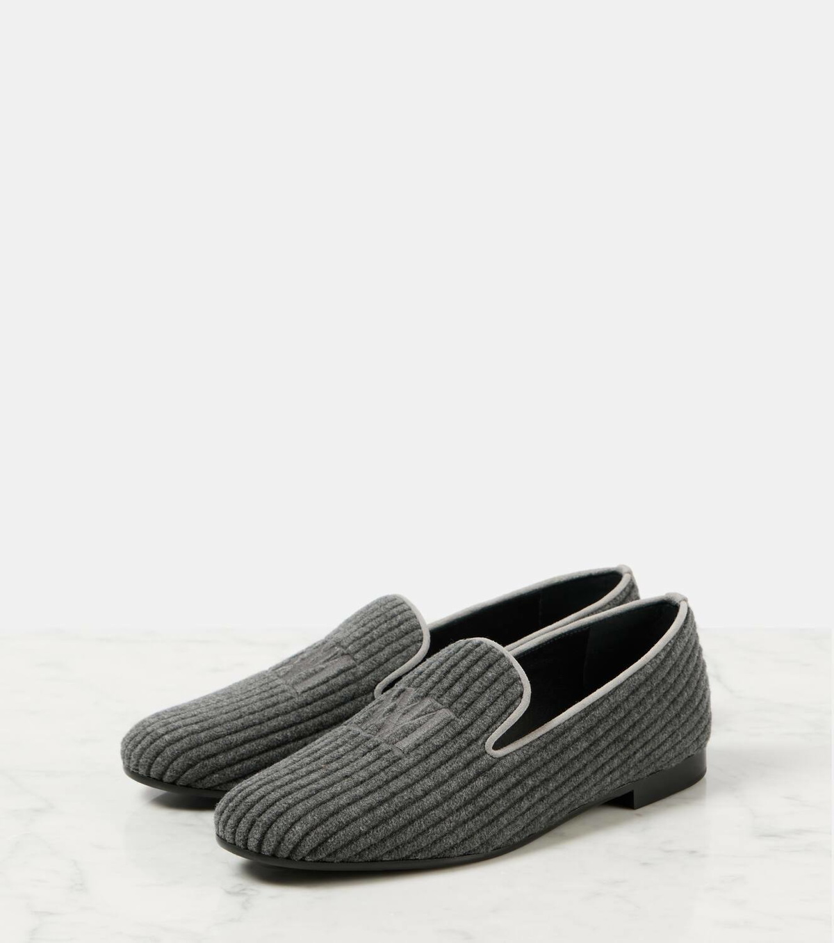 Max Mara Logo embroidered velvet corduroy loafers