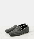 Max Mara Logo embroidered velvet corduroy loafers
