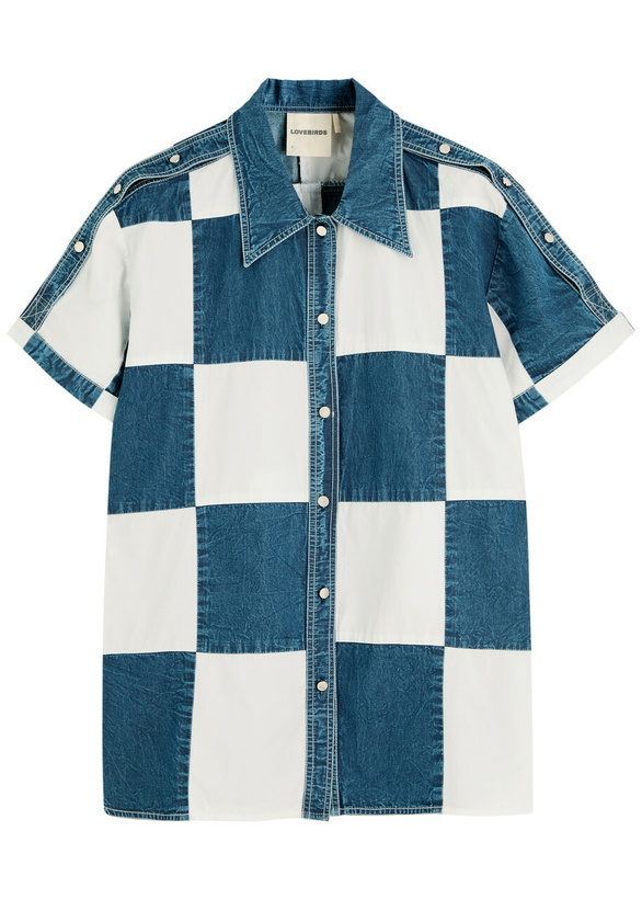 Photo: Lovebirds Darcy Checked Denim and Cotton Shirt Blue And White