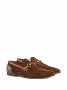 Gucci Brown Horsebit Monogram Suede Loafers