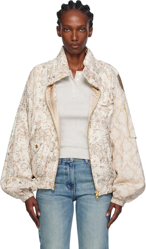 Photo: OPEN YY Beige Paisley Cargo Bomber Jacket