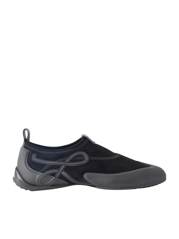 Photo: LOEWE - Grip Aqua Rubber-Trimmed Stretch Suede Sneakers - Black