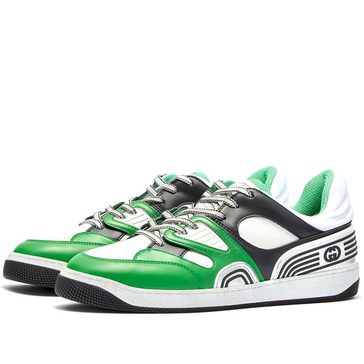 Photo: Gucci Men's Basket Low Sneakers in Black/Green