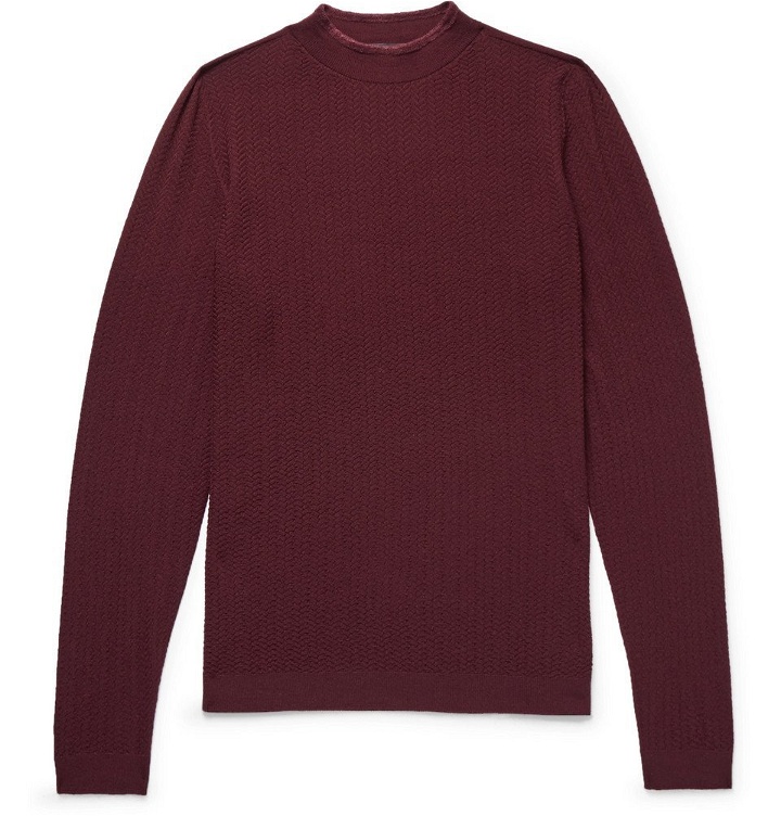 Photo: Giorgio Armani - Herringbone Virgin Wool-Blend Sweater - Men - Burgundy