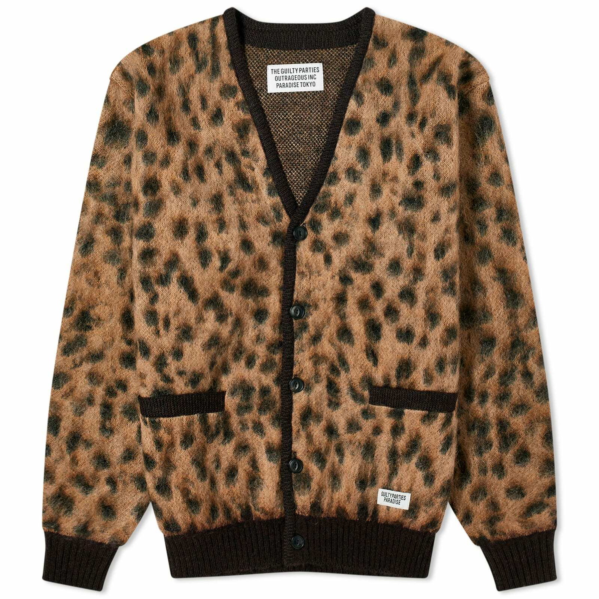 Wacko Maria Men's Leopard Mohair Cardigan in Beige Wacko Maria