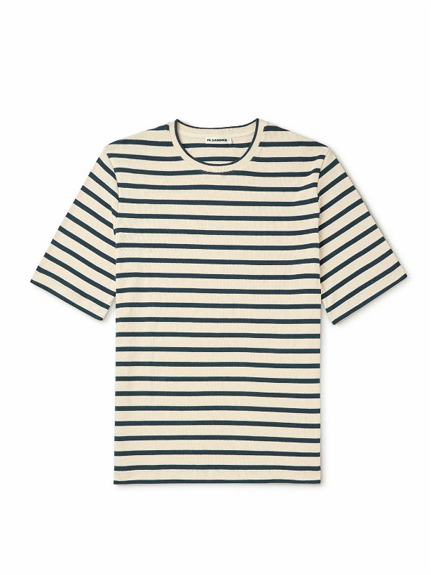 Photo: Jil Sander - Logo-Appliquéd Striped Cotton T-Shirt - Neutrals