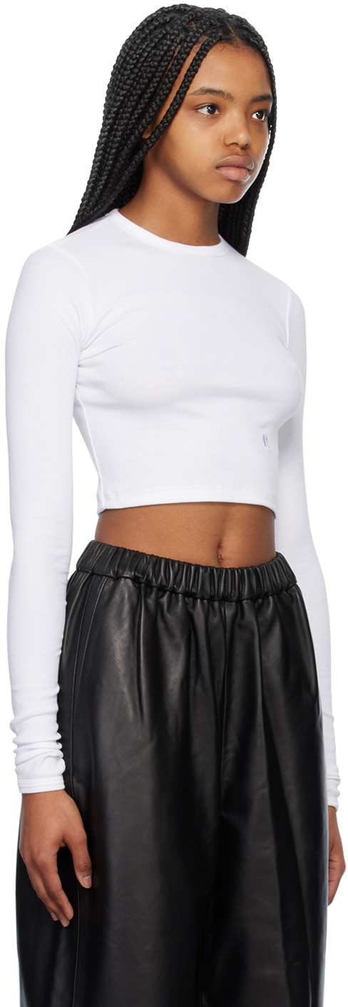 Teurn Studios White Cropped Long Sleeve T-Shirt