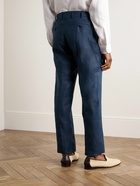 Anderson & Sheppard - Straight-Leg Linen Trousers - Blue